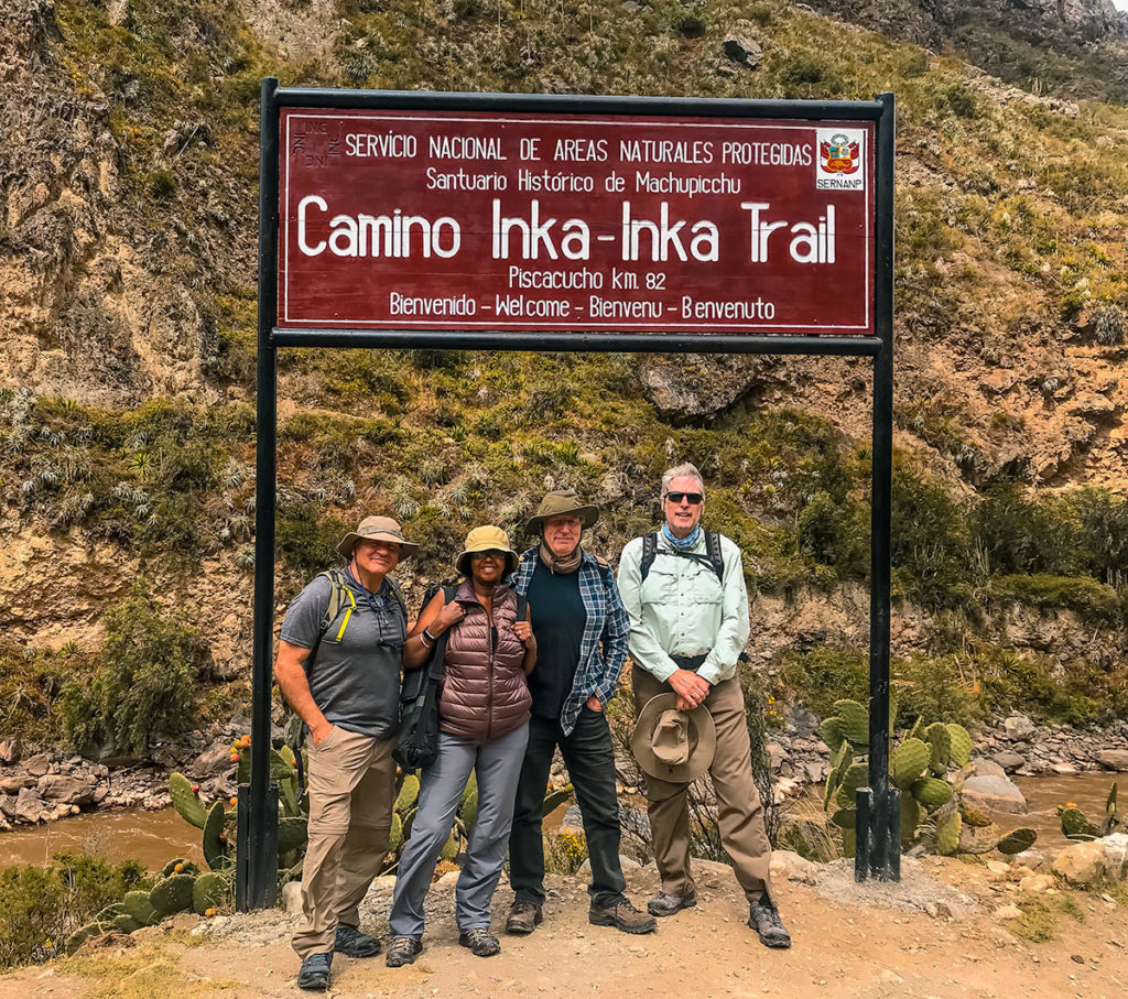 Group shot at the trail sign - Inca Trail