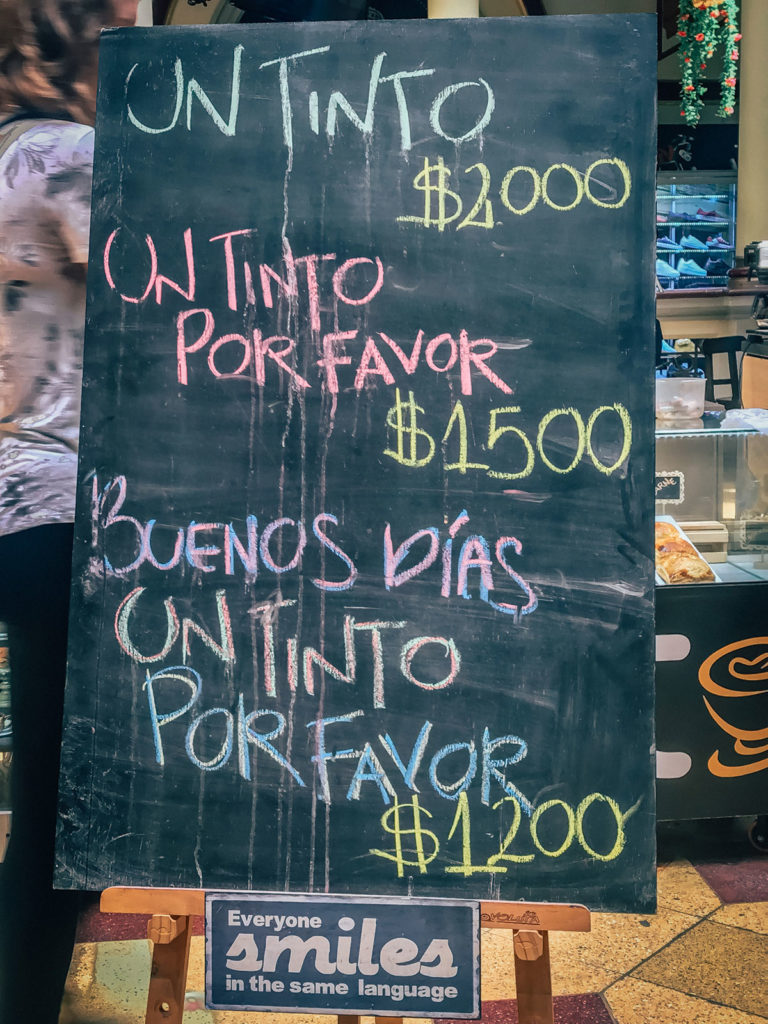 Chalkboard sign at Café Amor - Colombia
