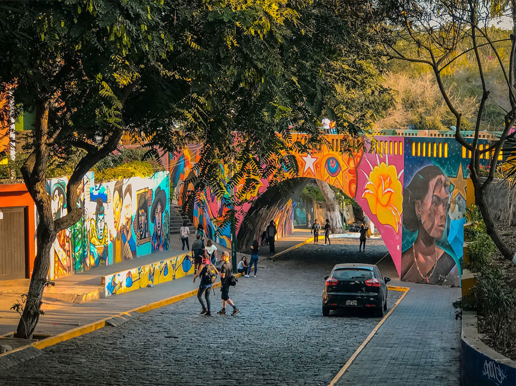 Bridge covered with colorful murals - Peru