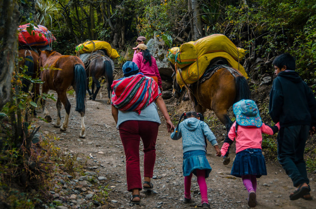Local family with their loaded horses - Inca Trail