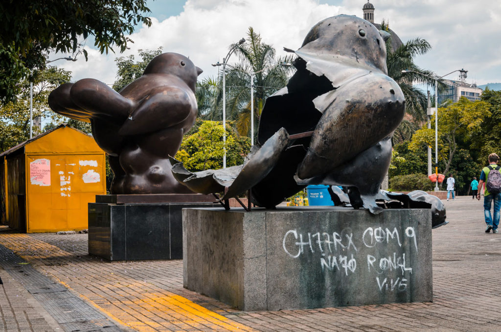 Damaged Botero’s Bird of Peace statue - Medellin