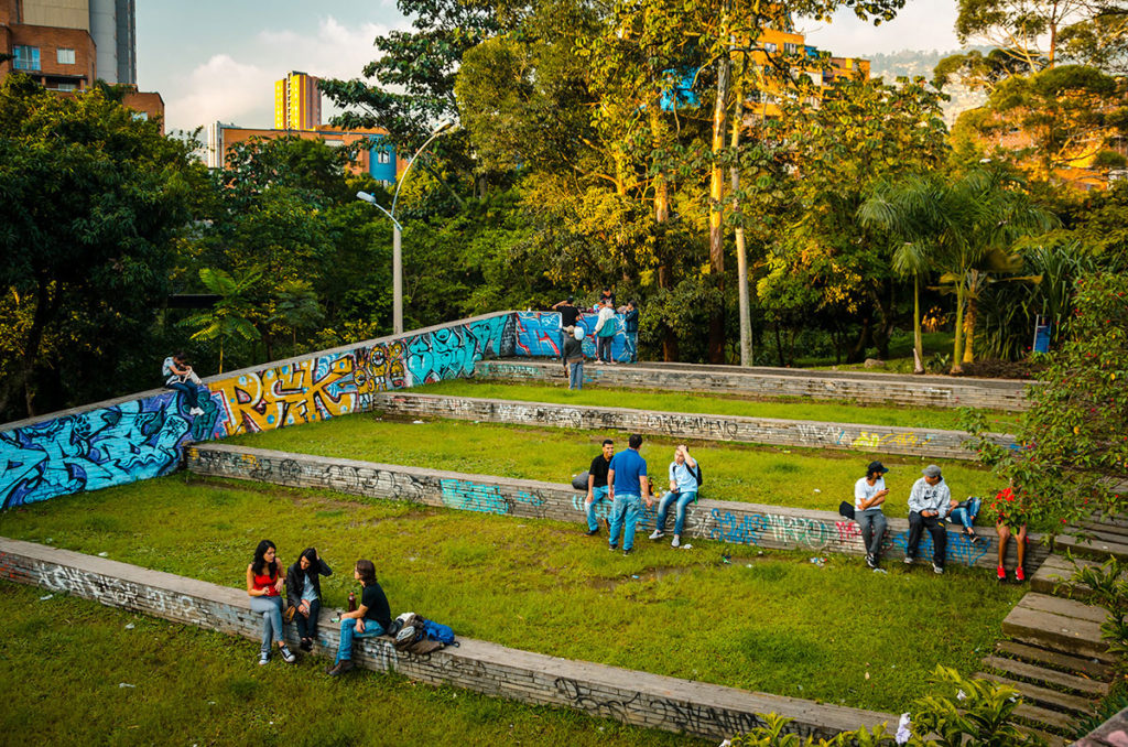 People relaxing in a park - Medellin
