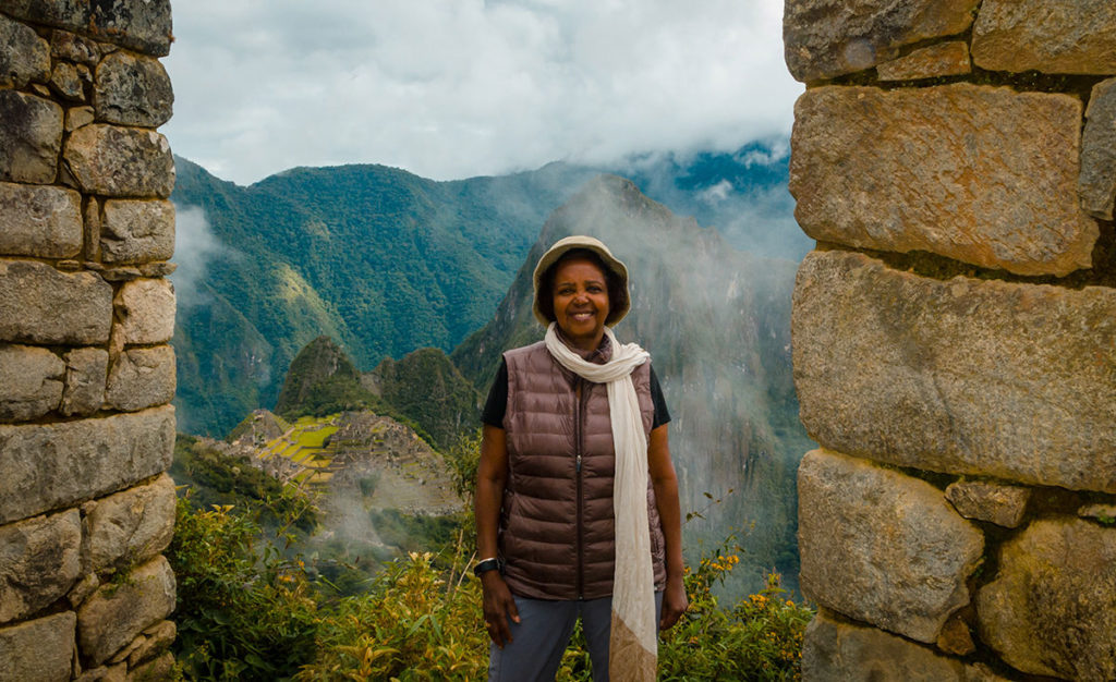 Khadija with view of the Macchu Picchu in the background - Inca Trail