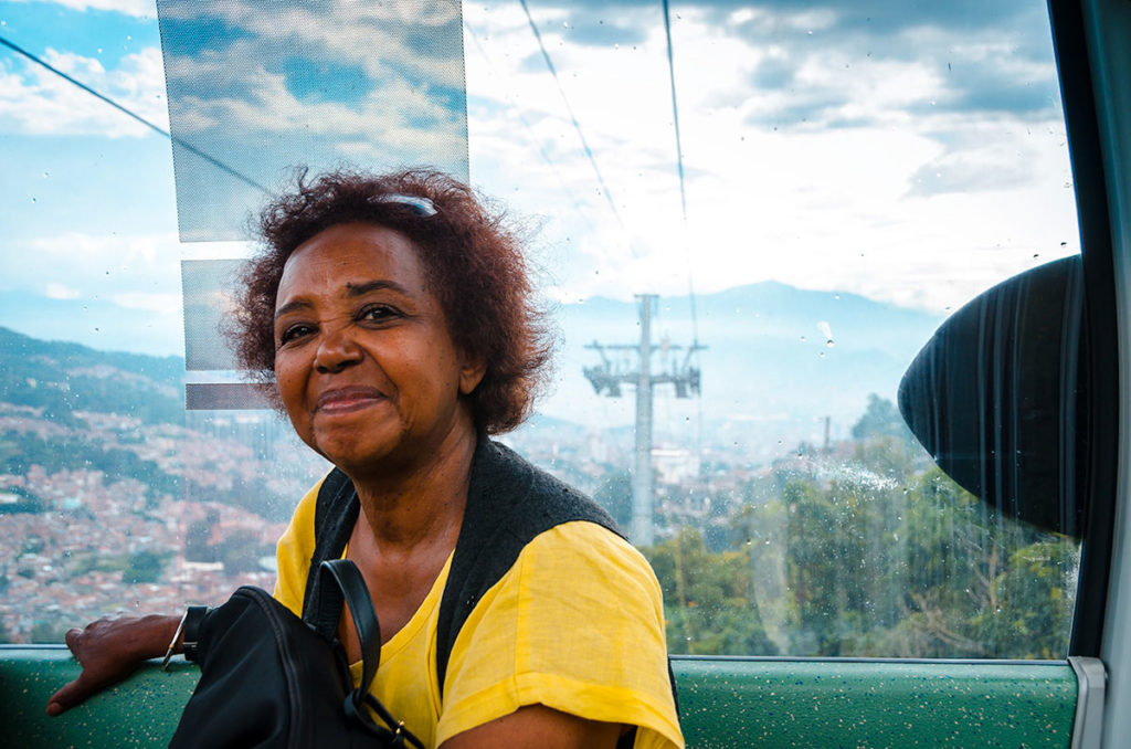 Khadija on a cable car - Colombia