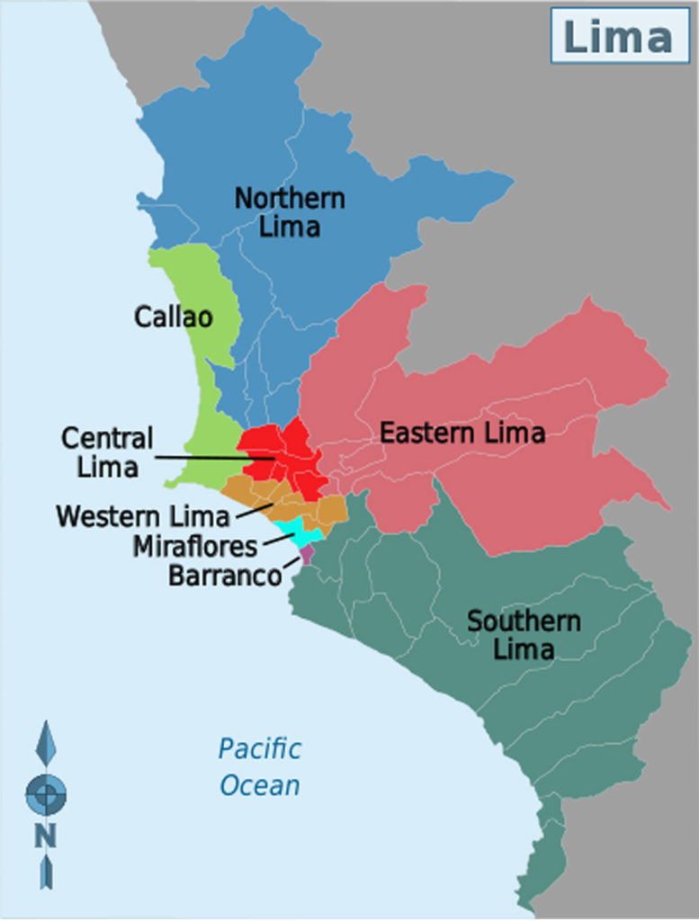 Map showing Lima's districts - Peru