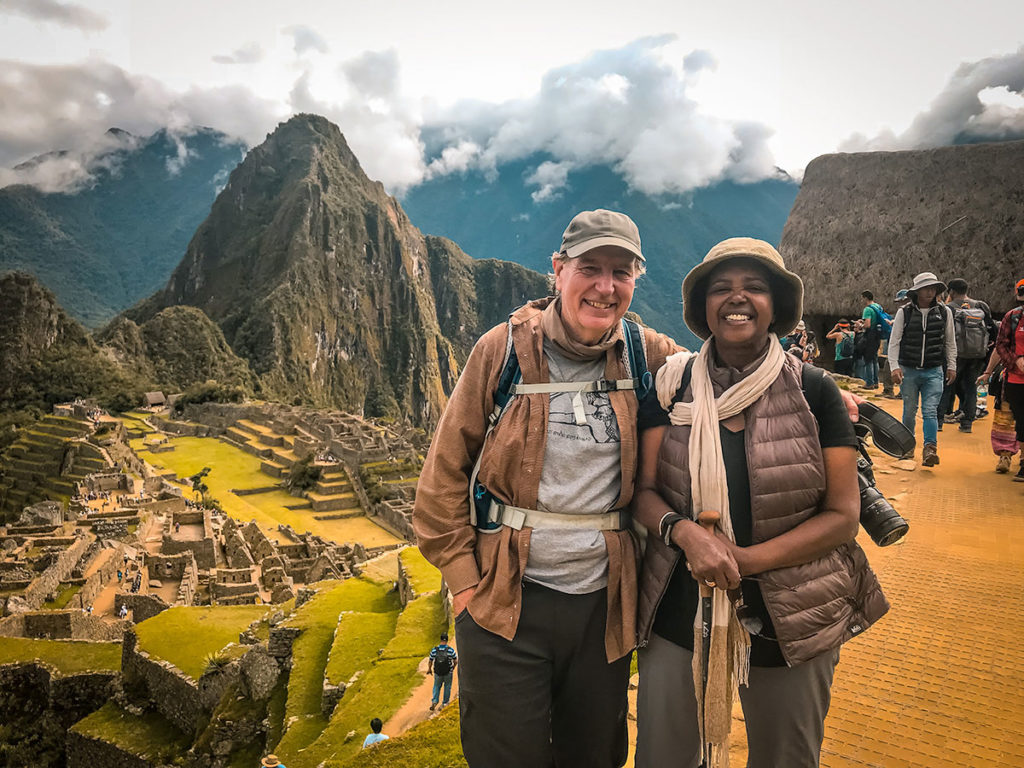 Ed and Khadija with the Machu Picchu in the background - Peru