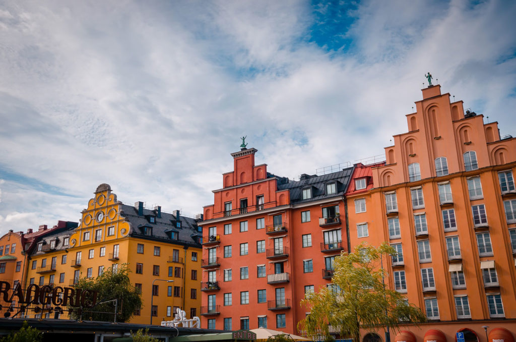 Beautiful yellow and red-walled building in Stockholm, Sweden