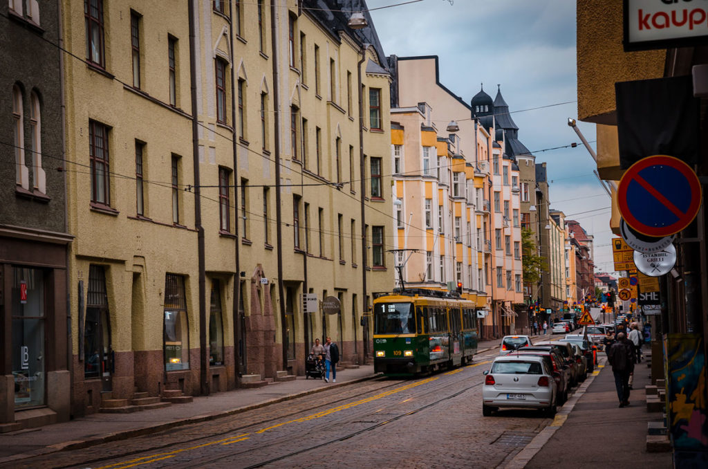 Tram passing through Boulevardi Street - Helsinki