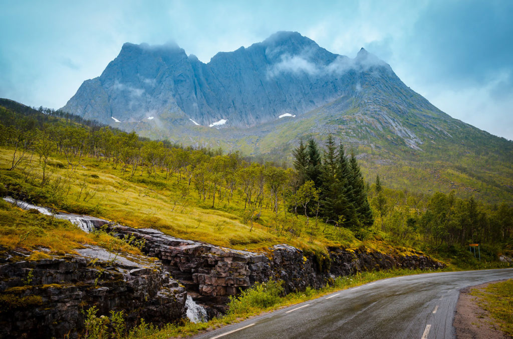 Scenic mountain view beside the road - Norway