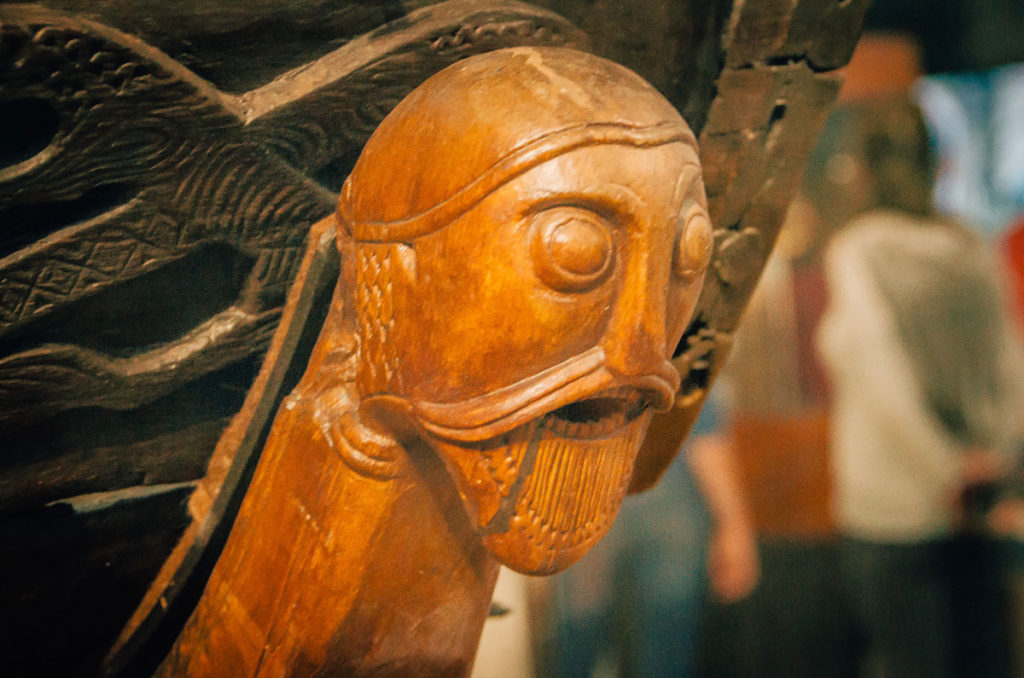 Wooden boat carving on a viking ship - Viking Ship Museum