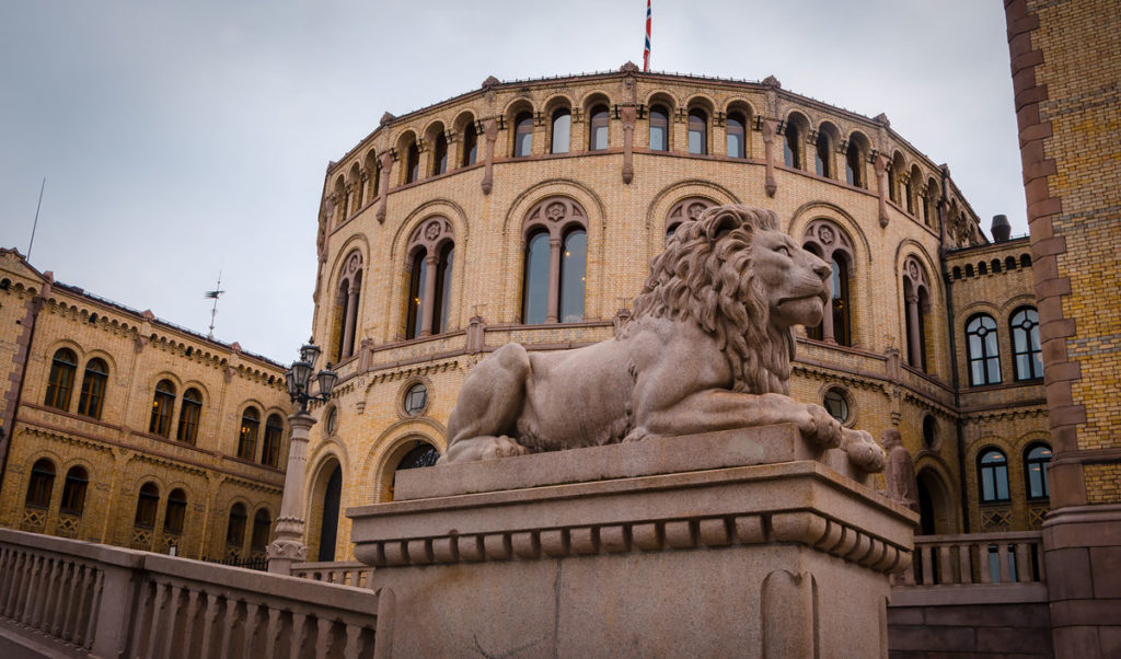 Lion statue outside the Parliament Building - Oslo