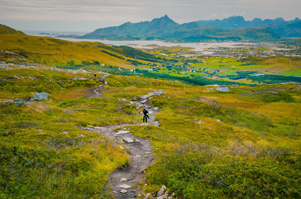 Khadija from afar while hiking - Justadtinden Mountain