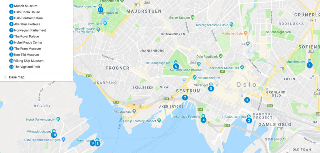 Map showing places in Oslo Ed has visited - Oslo