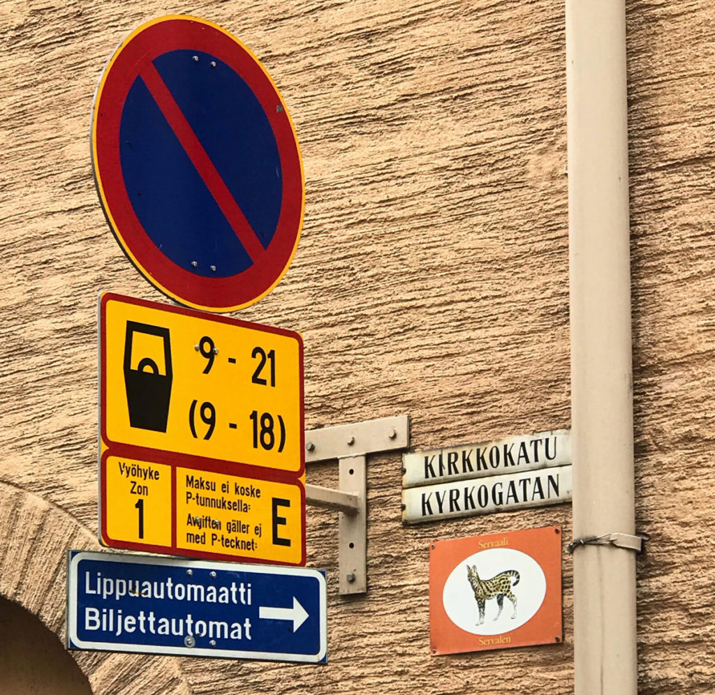 Street sign in Finnish and Swedish language - Helsinki