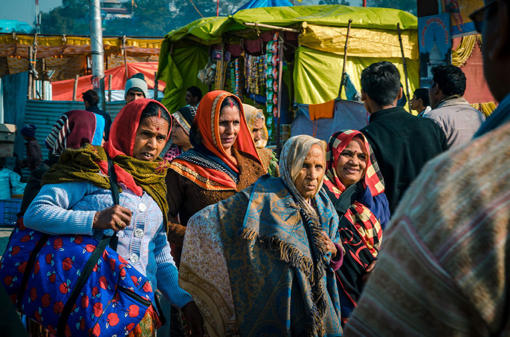 Four elderly ladies in attending Kumbh Mela - India