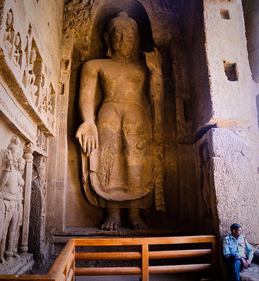 Tall Buddha sculpture - Kanheri Cave