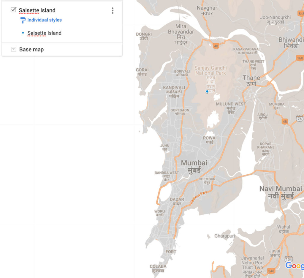 Map showing the Salsette Island - Mumbai