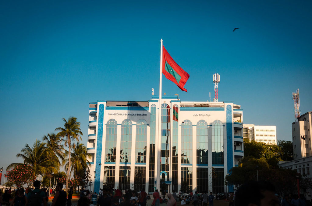 Large Maldivian flag in the Republic Square - Malé