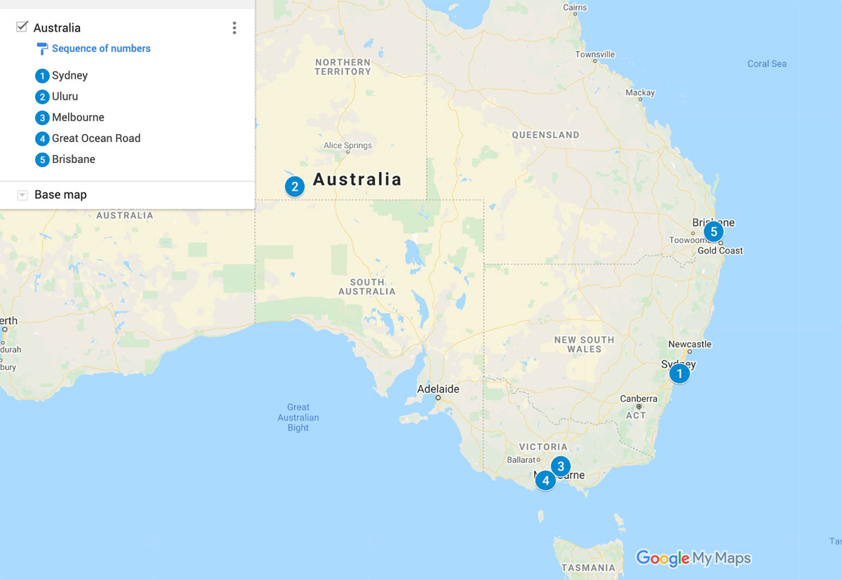 Australia Map Main Travel Destinations