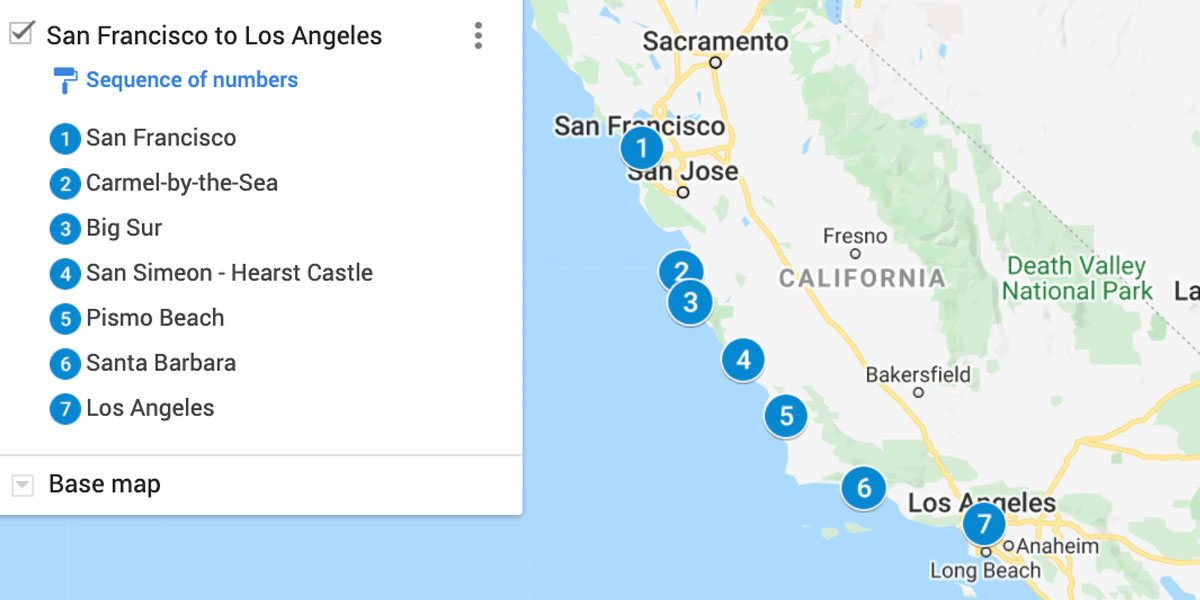 San Francisco to Los Angeles Map