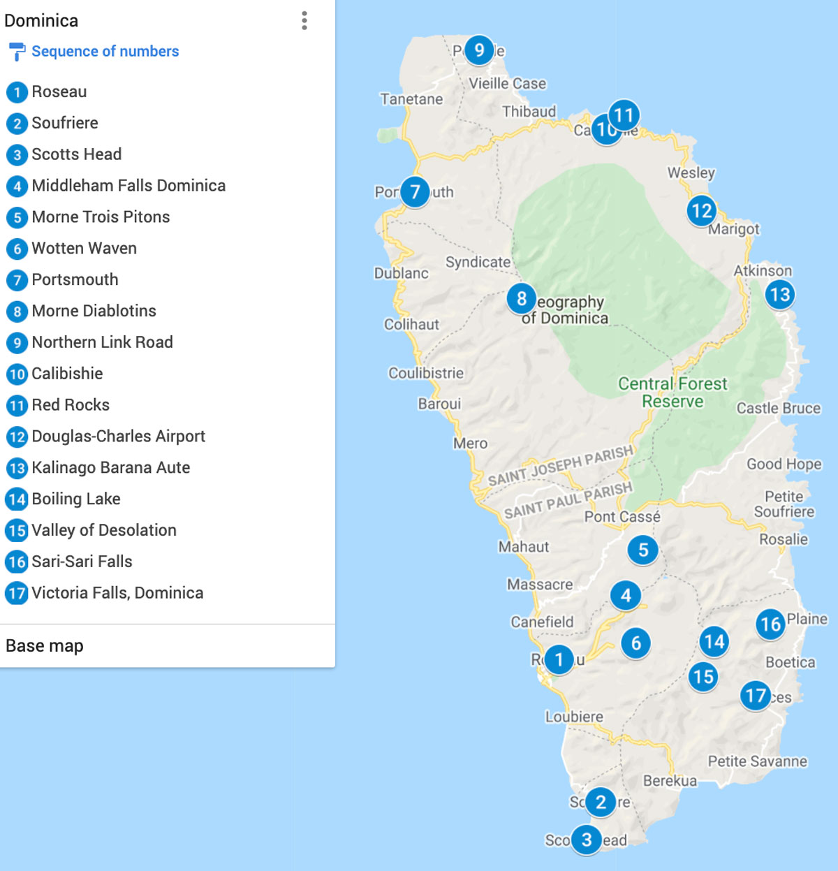 Map of Dominica’s Attractions
