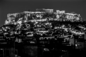Athens Acropolis and lights at night