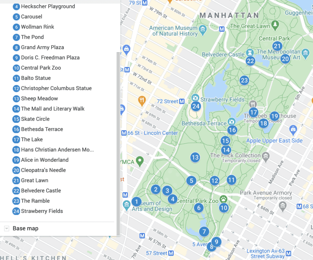 Central Park Walking Map