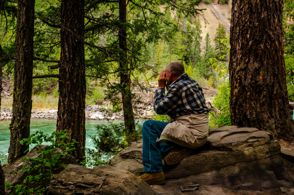 Man with Binoculars - Kootenai Falls MT