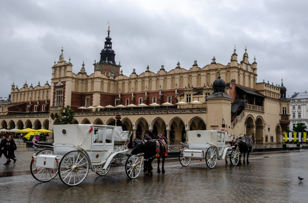 Kraków Cloth Market with Horse Carriages