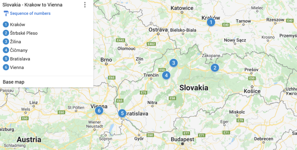 Drive from Kraków to Vienna through Slovakia
