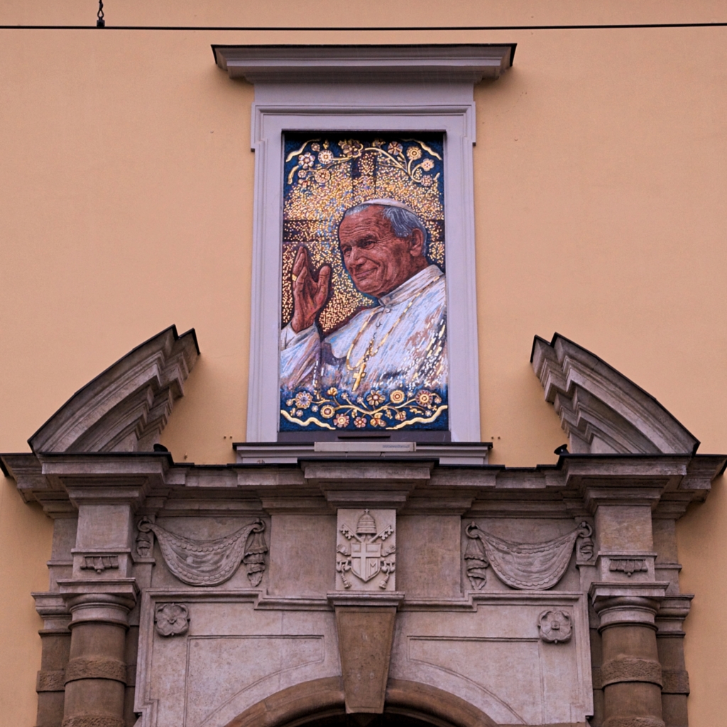 Pope John Paul II Image on Kraków Building