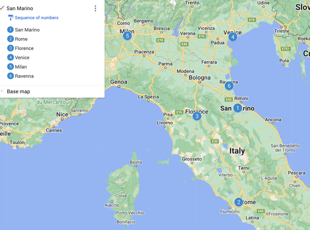 San Marino and Italian Cities Map