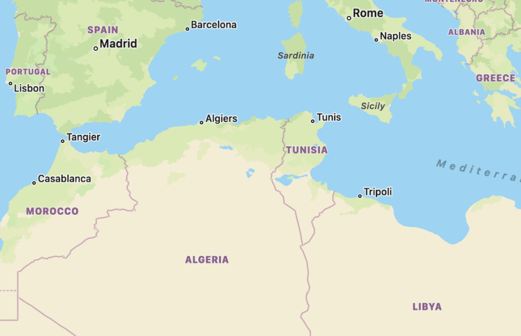 Tunisia and Neighbors Map