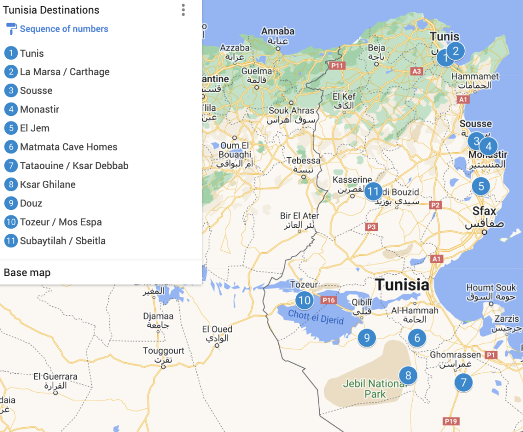 Tunisia Destinations Map