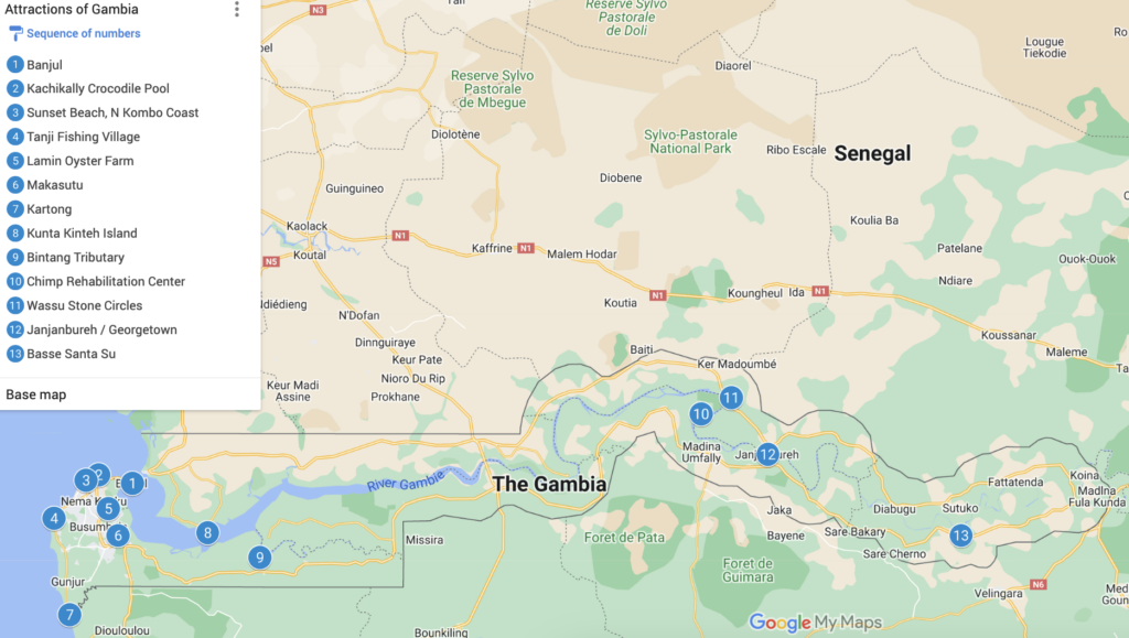 Gambia Attractions Map