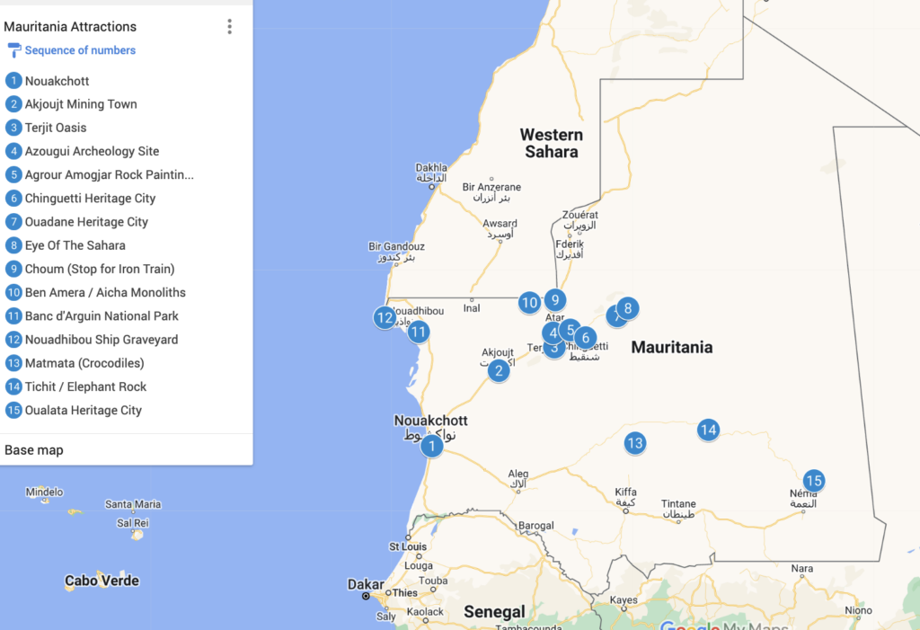 Mauritania Map of Attractions