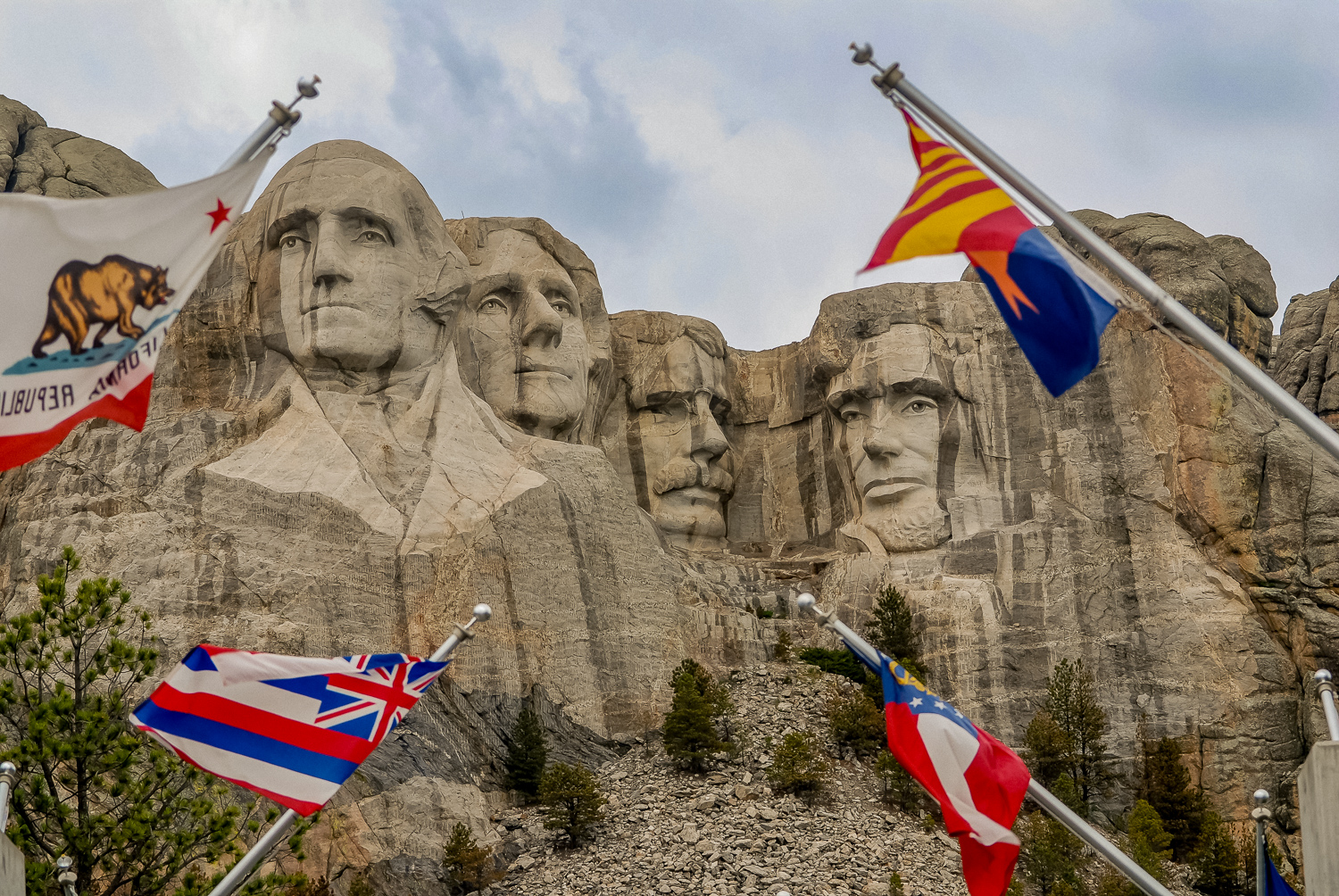 Mt Rushmore with Flags