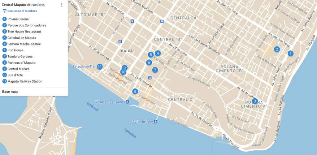 Central Maputo Attractions Map