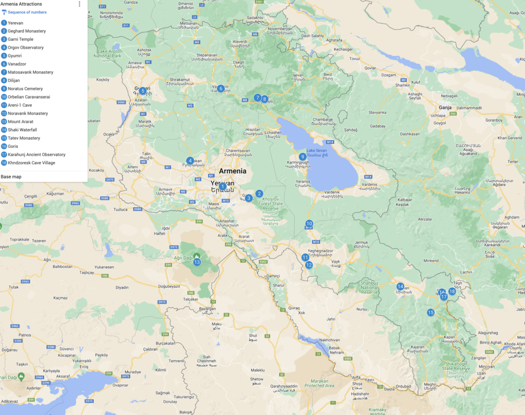 Armenia Attractions Map